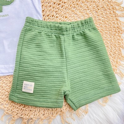 Conj. Camiseta baby! Let's Roar e Bermuda - Branco e Verde